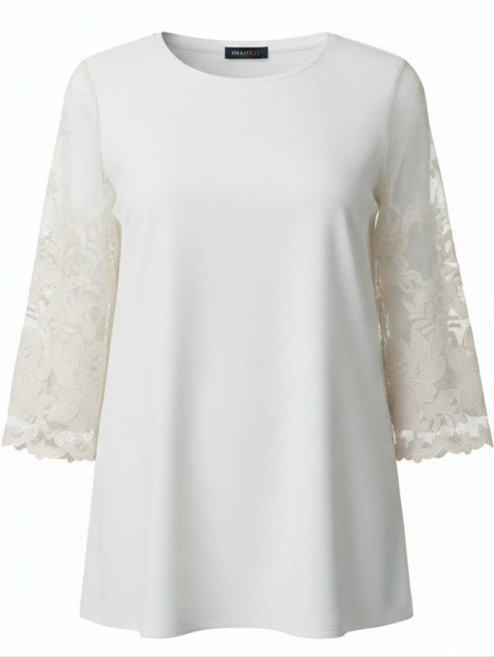 EVA VARRO | Romantic Off-White Floral Lace Sleeve Minimalist Tunic Top | XL